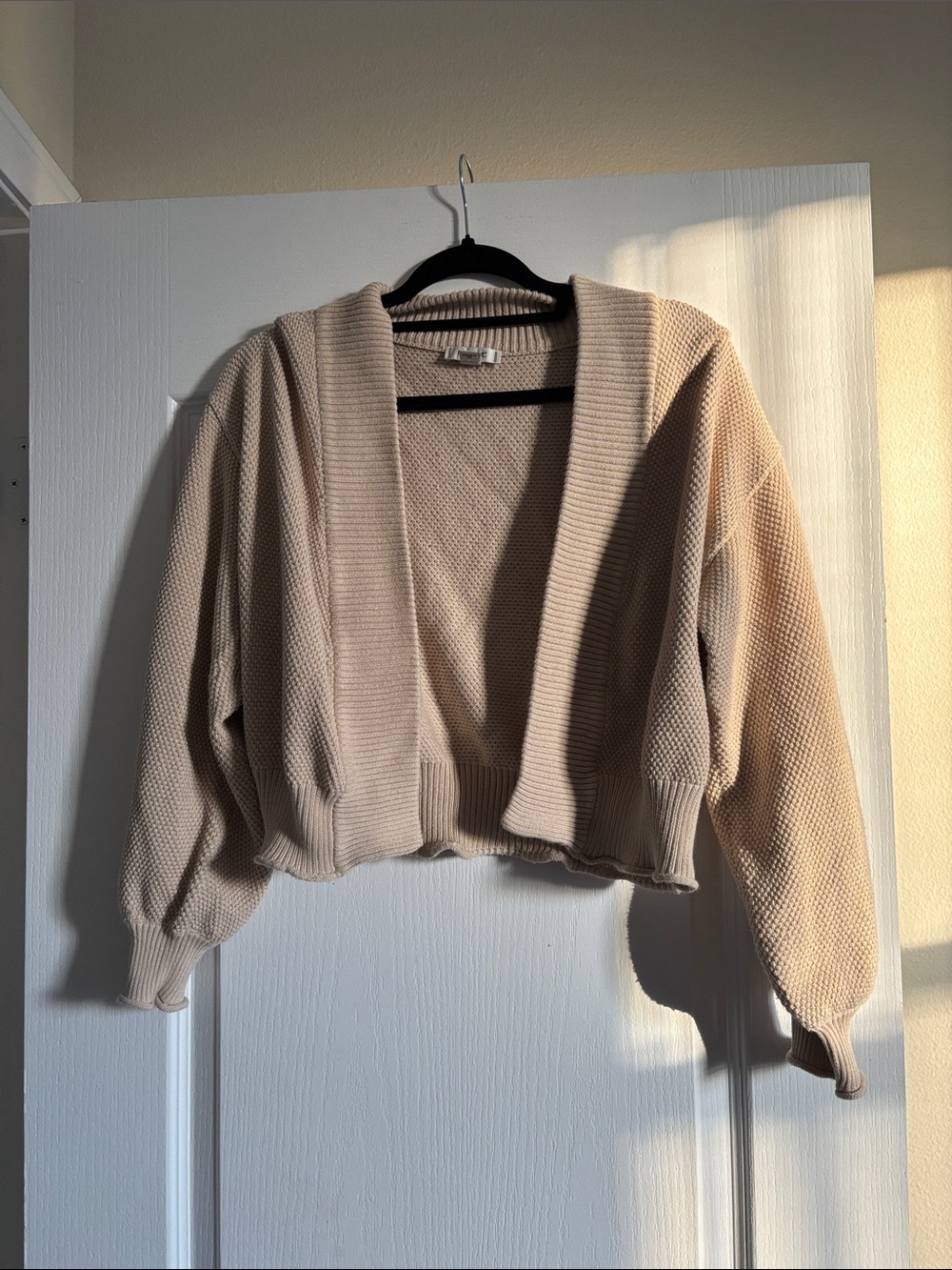 Anthropologie Maeve Neutral Beige Cropped Open-Front Cardigan